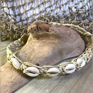 NEW Thick Handmade Macrame Hemp & Cowrie Shell Choker Necklace Unisex Hippie Y2K